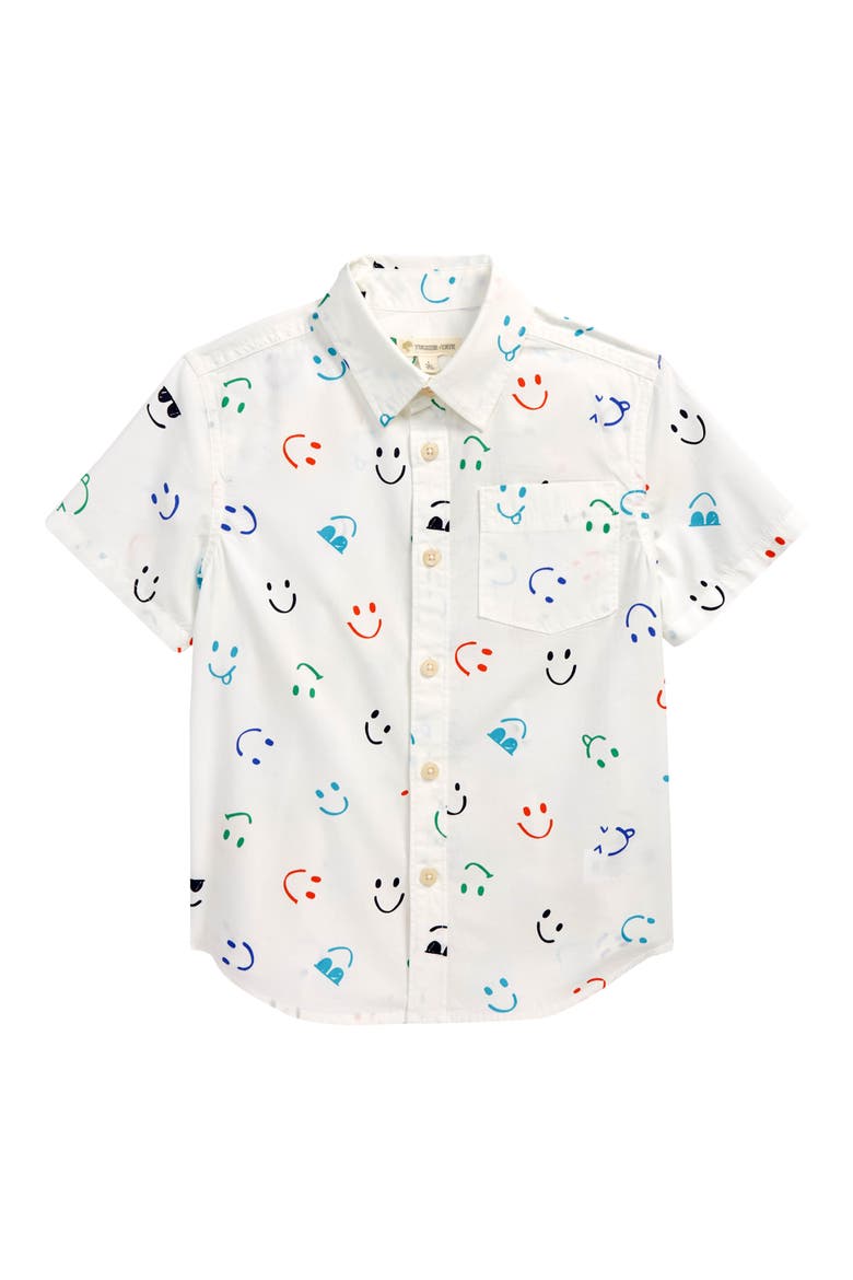 Kids' Print Button-Up Shirt, Main, color, IVORY CLOUD SMILEY FACES