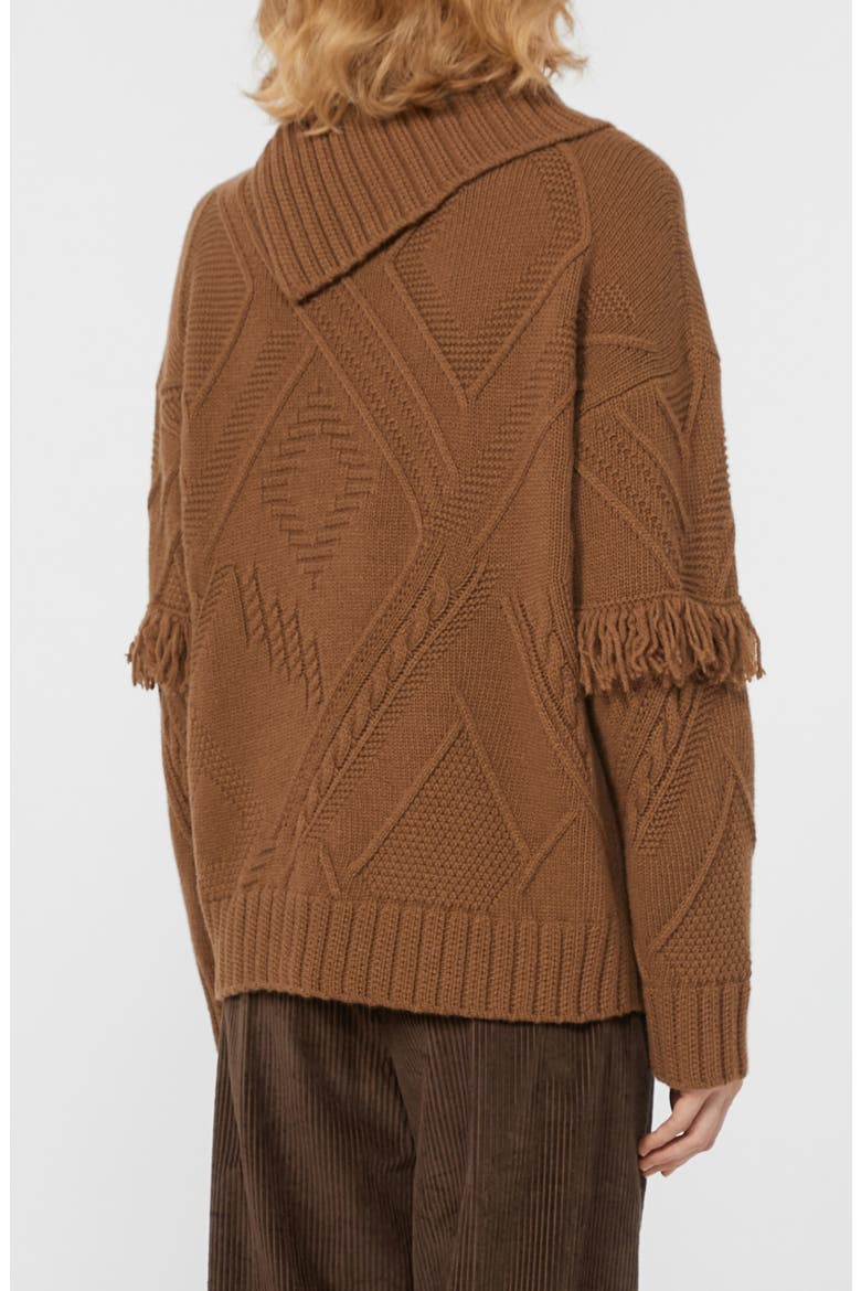 Mastro Fringe & Cable Detail Virgin Wool Sweater, Alternate, color, HAZELNUT BROWN