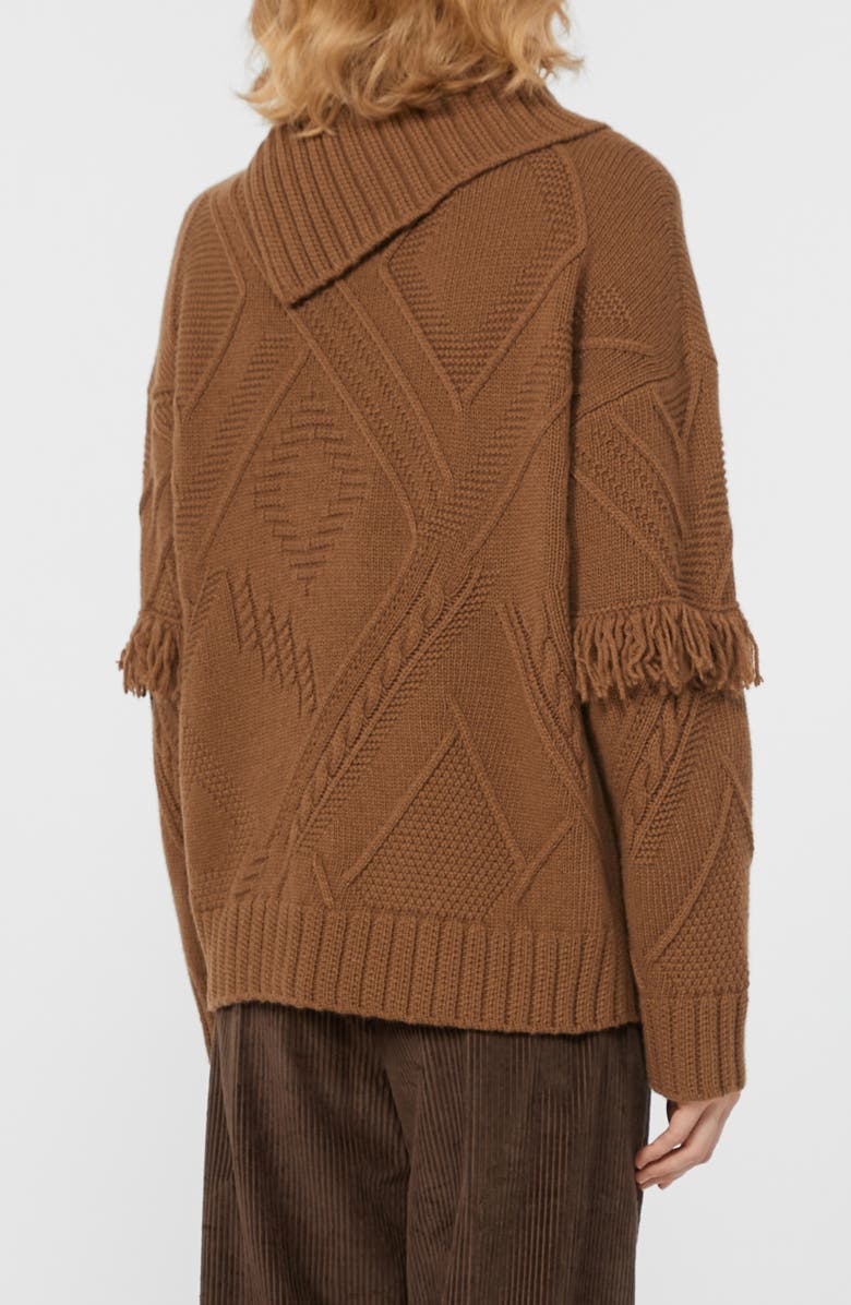 Weekend Max Mara Mastro Fringe & Cable Detail Virgin Wool Sweater, Alternate, color, Hazelnut Brown