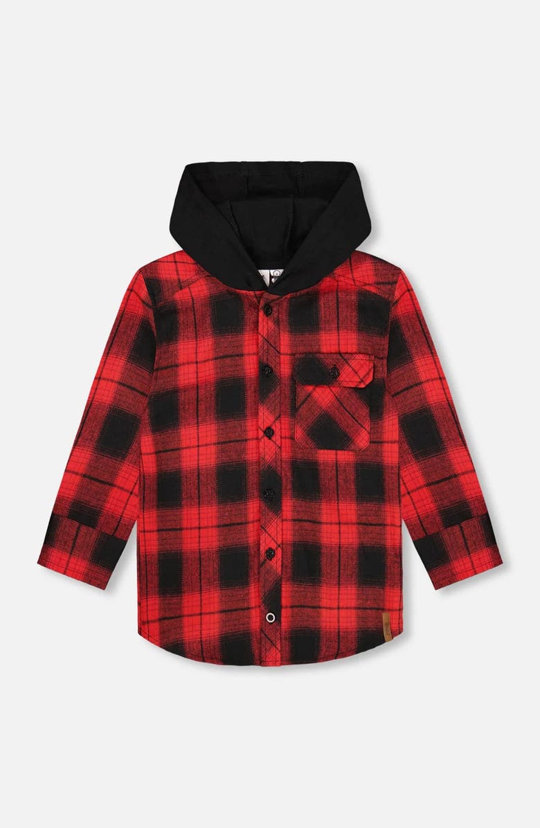 Deux par Deux Plaid Flannel Shirt with Hoodie, Main, color,
