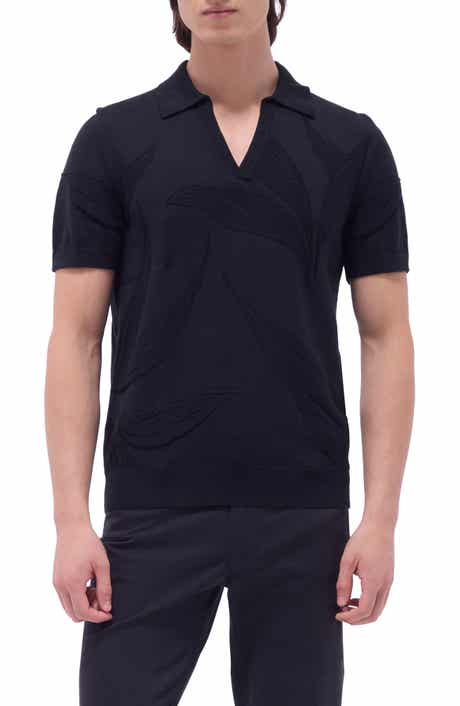 Bugatchi Johnny Collar Leaf Jacquard Cotton Polo Sweater