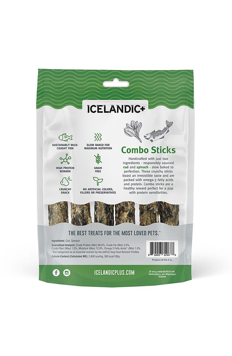 ICELANDIC+ Combo Sticks Cod
Spinach 2Oz, Natural, Crunchy Dog Treats, Alternate, color,
