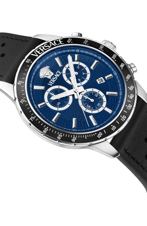 Versace Men's Sport Chrono Silver Stainless Steel And Leather Strap Watch, 44mm In Black/blue/silver