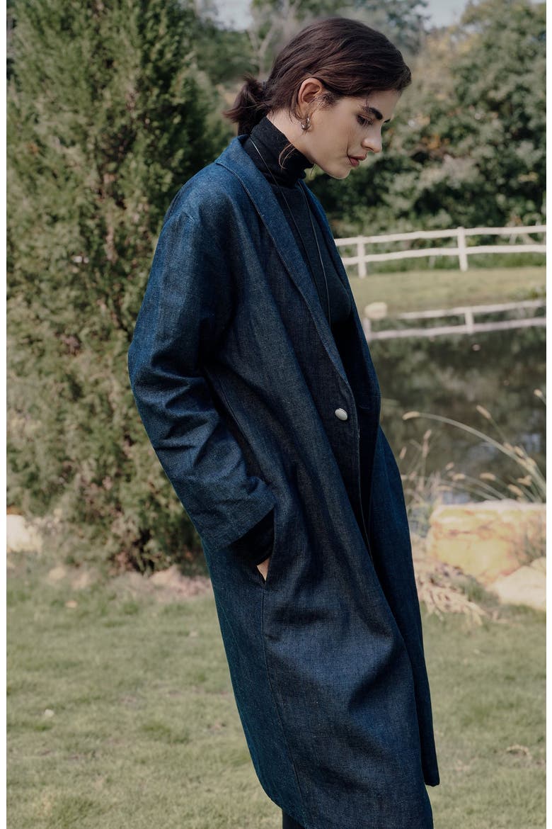 Denim Atelier Trench Coat, Alternate, color, blue denim