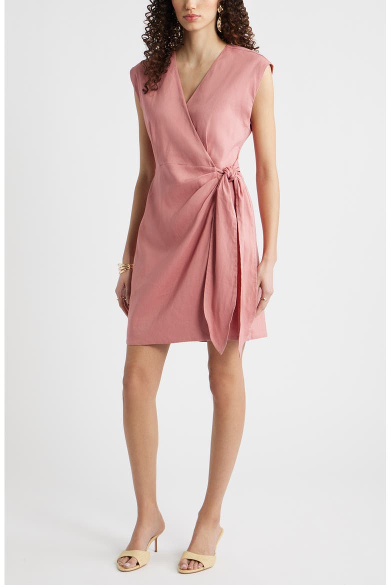 Linen Blend Wrap Dress, Main, color, PINK COMPACT