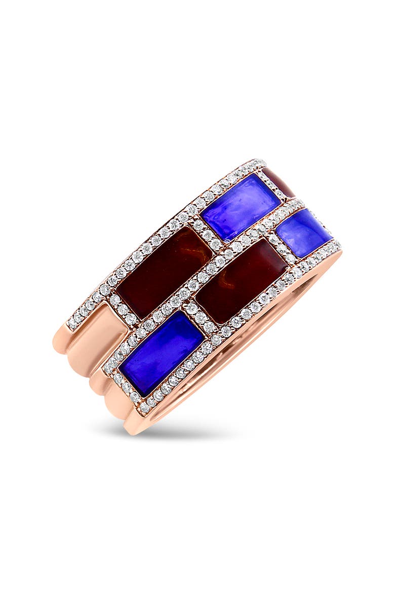 18K Rose Gold Red and Blue Enamel and 1/2 Cttw Diamond Band Ring, Alternate, color, Pink