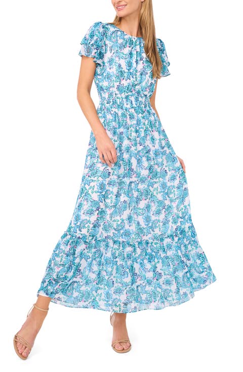 Floral Print Ruffle Maxi Dress