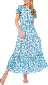 CeCe Floral Print Ruffle Maxi Dress