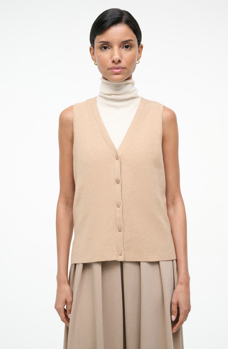 STAUD Madeline Sleeveless Mixed Media Dress, Alternate, color, Wheat