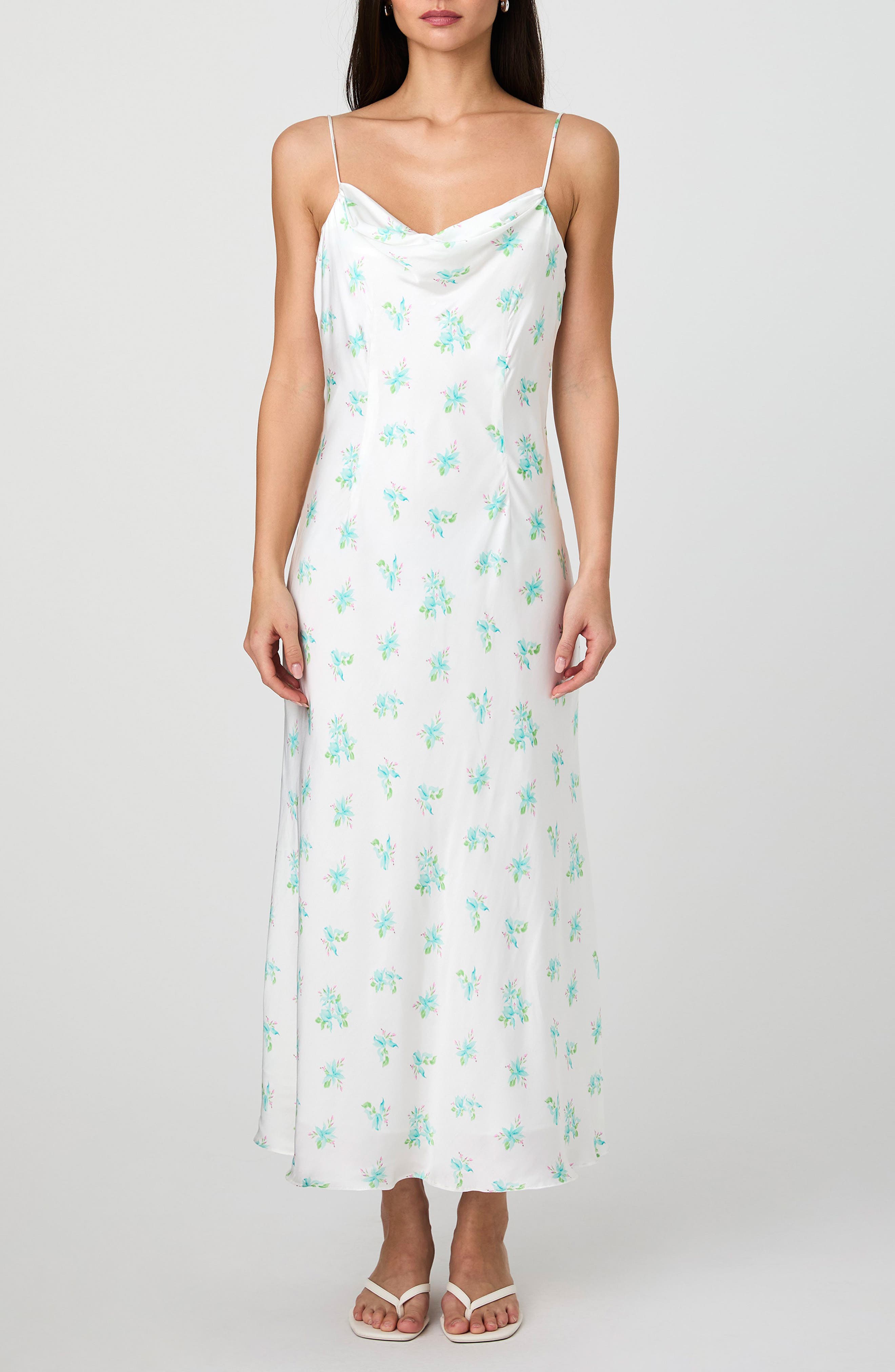 French Connection Anna Fleur Cowl Neck Satin Maxi Slipdress