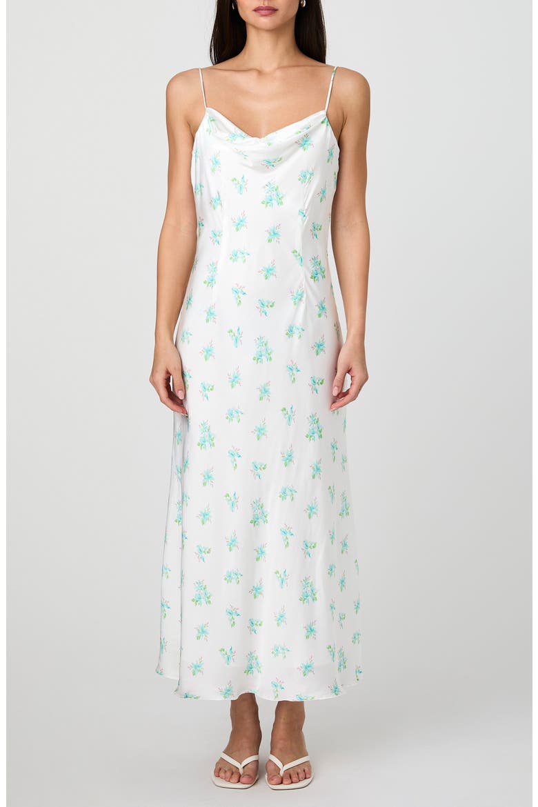 Anna Fleur Cowl Neck Satin Maxi Slipdress, Main, color, SUM WHT PAST TURQ MU