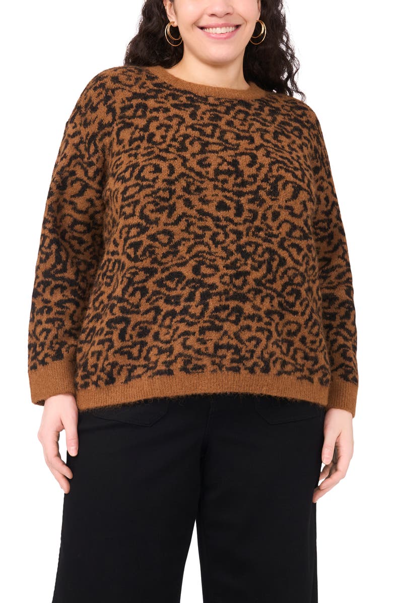 Vince Camuto Leopard Print Sweater, Main, color, Toasted Coconut