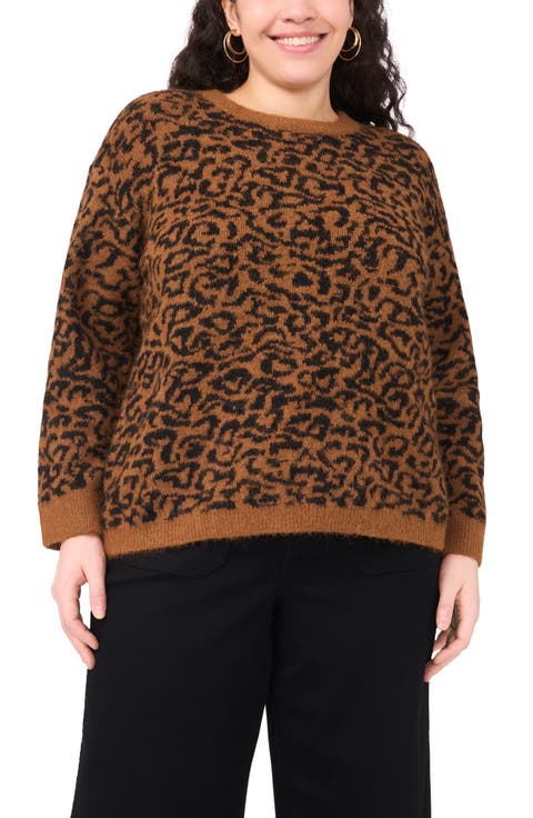 Leopard Print Sweater (Plus)