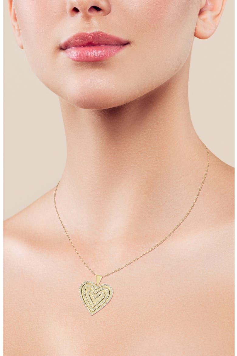 14K Gold Plated Sterling Silver Cubic Zirconia Heart Pendant Necklace, Alternate, color, GOLD
