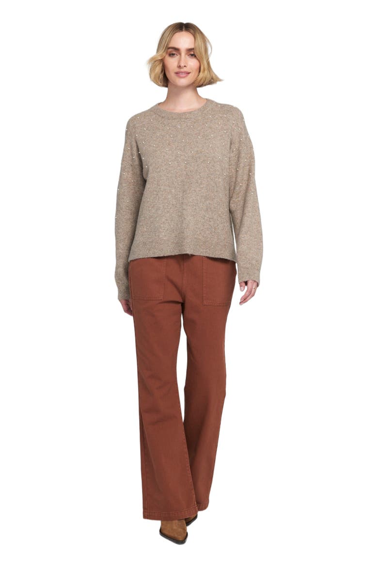 Pearl Trimmed Sweater Pullover, Main, color, Latte