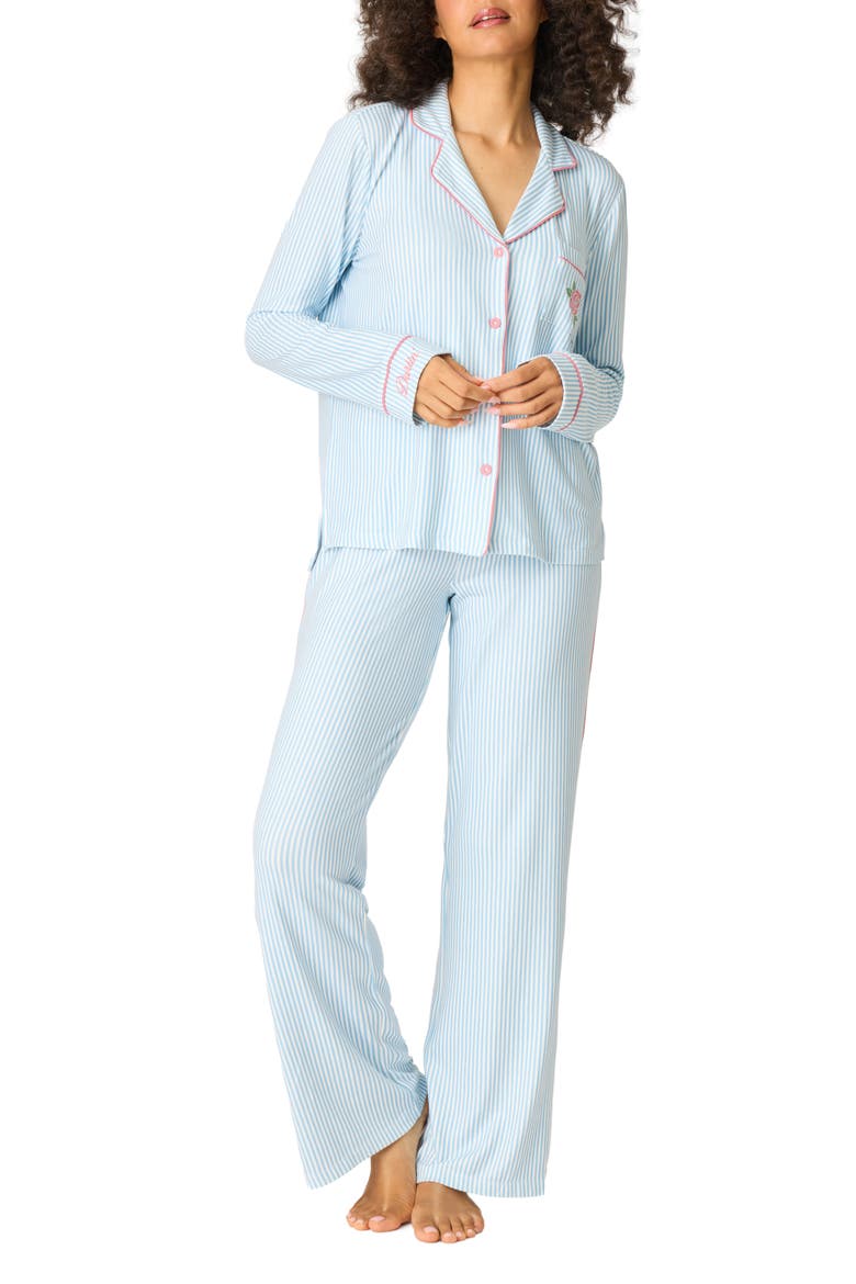 Western Blooms Stripe Butter Jersey Pajamas, Main, color, DREAM BLUE