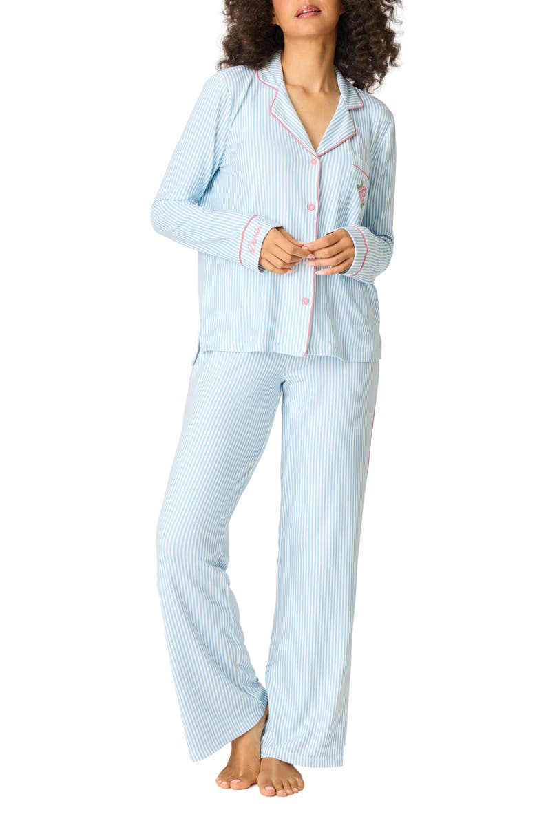 PJ Salvage Western Blooms Stripe Butter Jersey Pajamas, Main, color, Dream Blue
