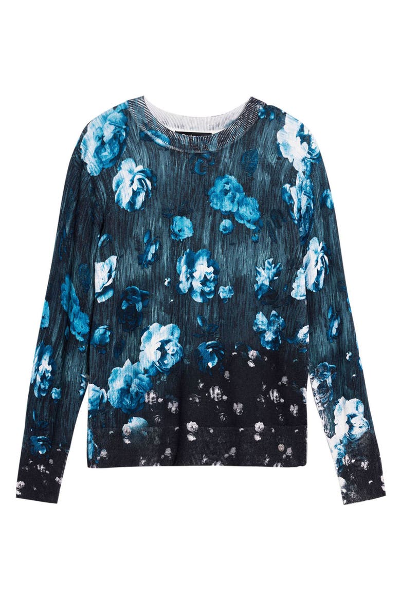 Floral Fine Gauge Crewneck Sweater, Alternate, color, BLACK/ BLUE