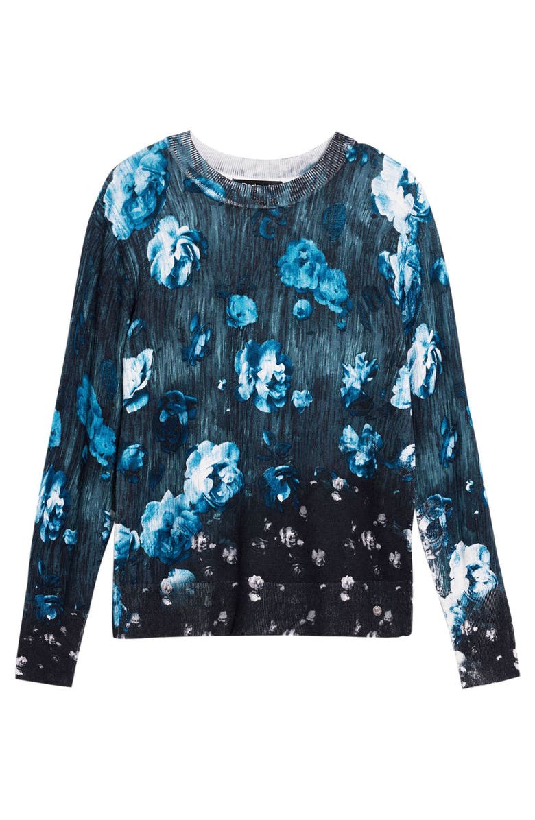 Desigual Floral Fine Gauge Crewneck Sweater, Alternate, color, Black/ Blue