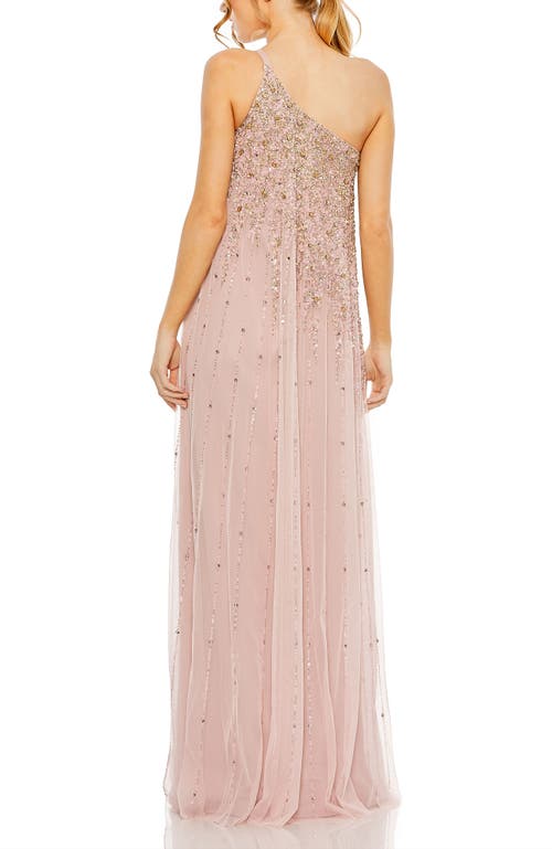 Mac Duggal One Shoulder Embellished Trapeze A Line Gown In Porcelain Gold