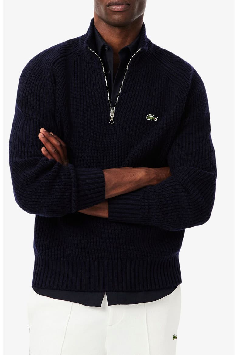 Classic Fit Quarter Zip Wool Rib Sweater, Main, color, NAVY BLUE