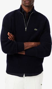 Lacoste Classic Fit Quarter Zip Wool Rib Sweater