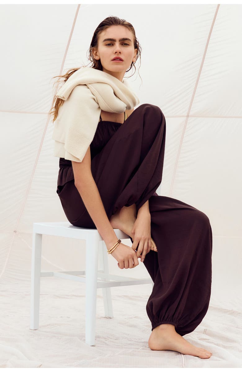 H&M Frill-trimmed Bandeau Jumpsuit, Alternate, color, Dark Brown