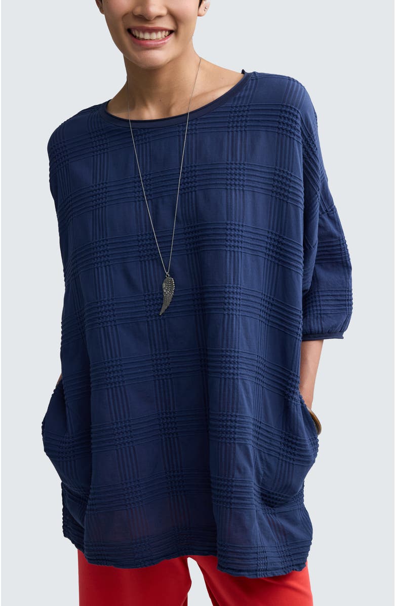 LUUKAA Aurea Mixed-texture Tunic, Main, color, Navy