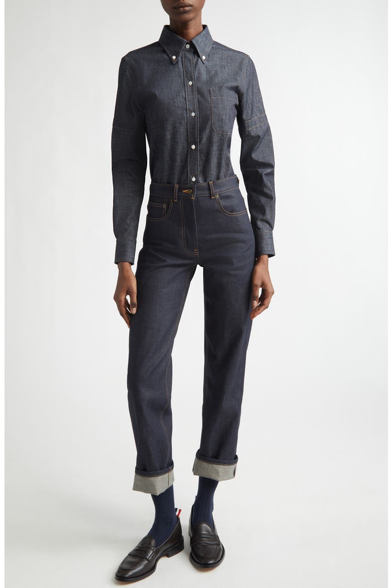 Denim Button-Down Shirt, Alternate, color, NAVY