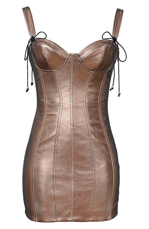 Mistress Rocks Metallic Faux Leather Minidress In Bronze Metallic