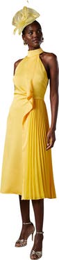 Coast Halter Pleated Asymmetric Hem Midi Dress