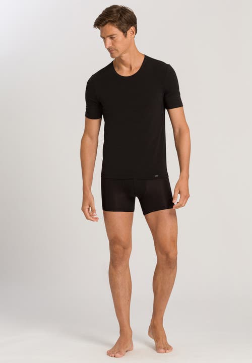 Hanro Natural Function Tencel™ And Cotton Fitted Crew Neck T-shirt In Deep Black