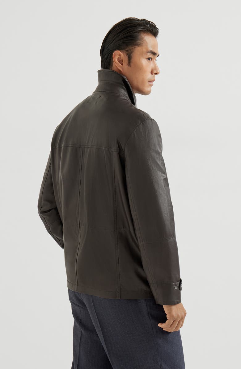 Brunello Cucinelli Calfskin field jacket, Alternate, color, Chocolate