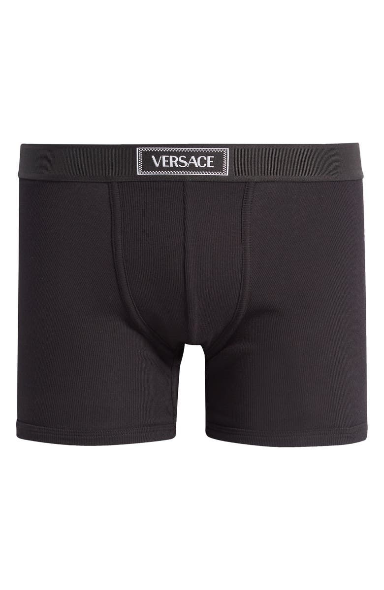 Versace '90s Logo Cotton Rib Trunks, Alternate, color, Black