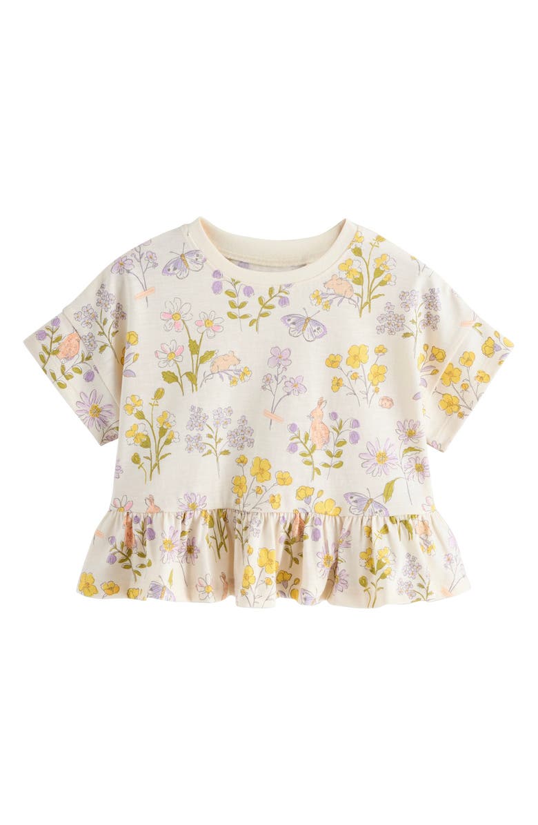 NEXT Kids' Ditsy Frill Floral Cotton T-Shirt, Main, color, Neutral