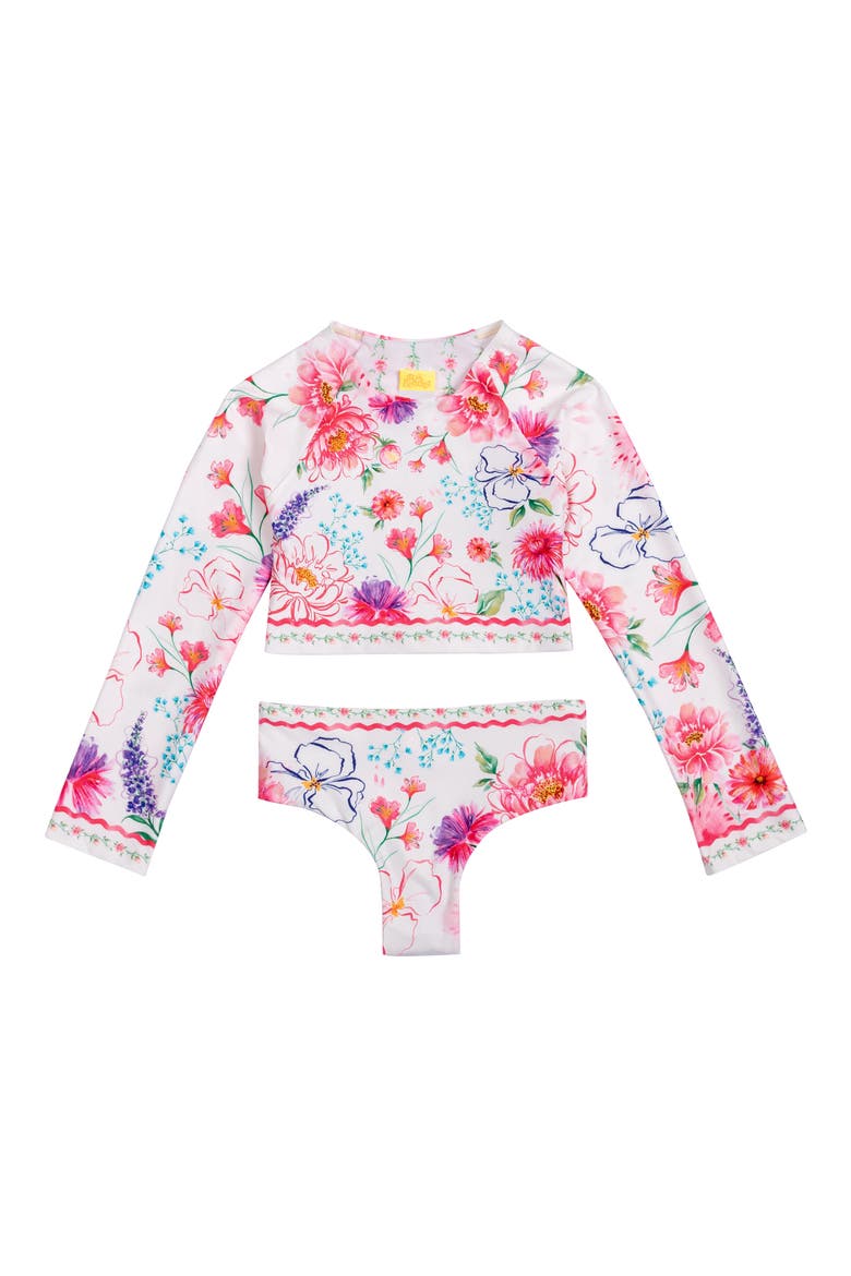 Kids' Caramel Chroma Long Sleeve Two-Piece Rashguard Swimsuit, Main, color, WHITE MULTI