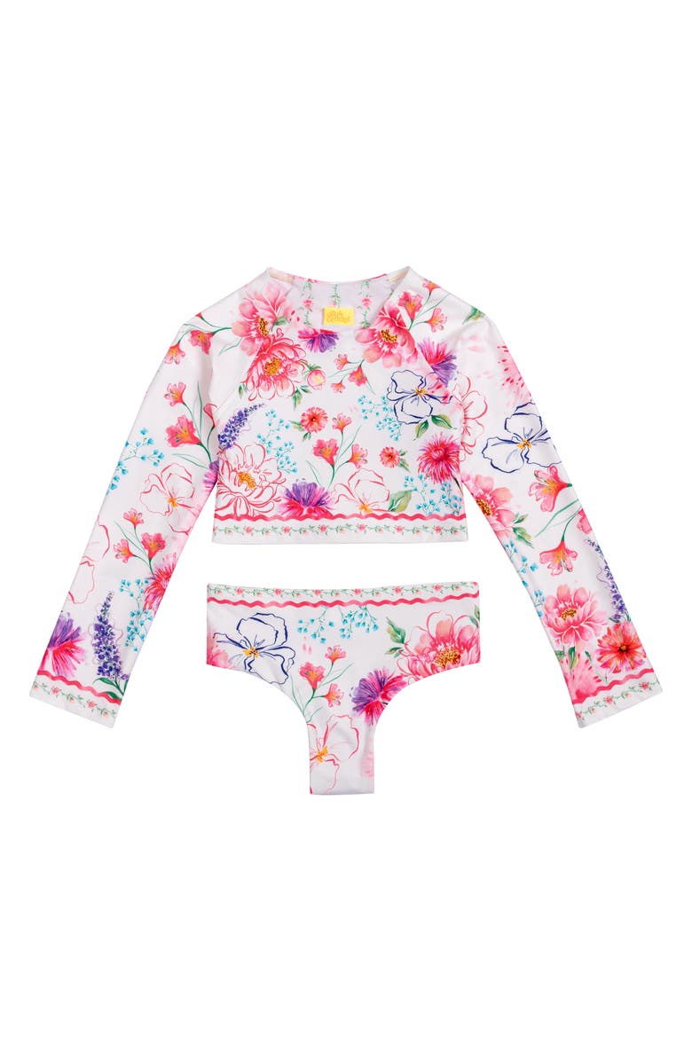 Agua Bendita Kids' Caramel Chroma Long Sleeve Two-Piece Rashguard Swimsuit, Main, color, White Multi