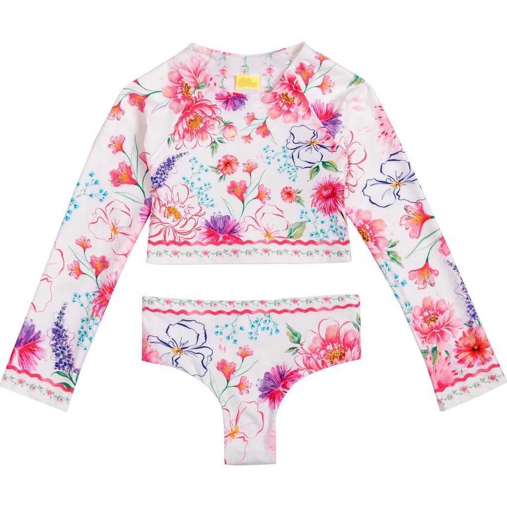 Shop Agua Bendita Kids' Caramel Chroma Long Sleeve Two-piece Rashguard Swimsuit