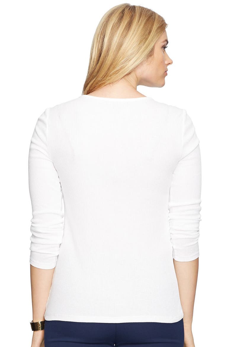 Zip Shoulder Rib Knit Cotton Tee, Alternate, color, WHITE