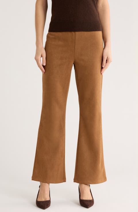 Faux Suede Semi Flare Leg Pants