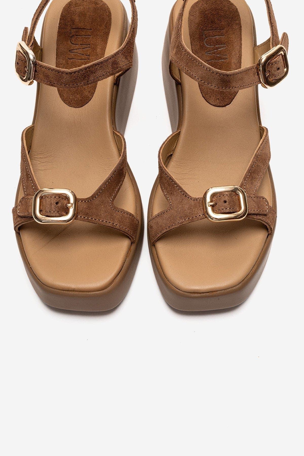 Forever & Always Shoes Kalia Leather Wedge Sandal, Alternate, color, Cognac Suede