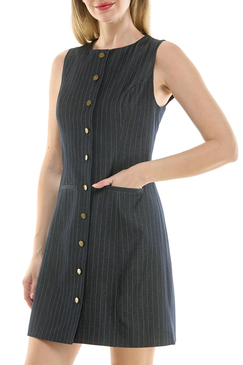 Pinstripe Sleeveless Shift Dress, Alternate, color, VINTAGE BLUE / KHAKI