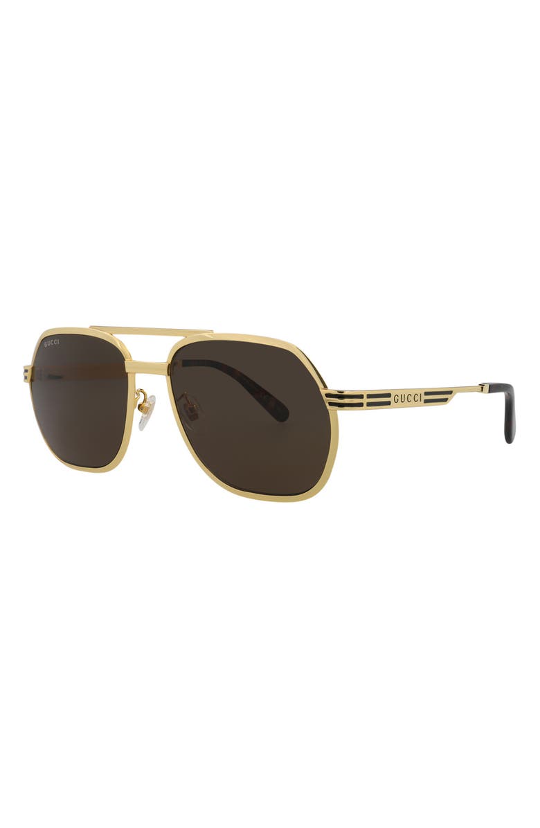 Gucci 60mm Pilot Sunglasses, Alternate, color, Gold Gold Brown