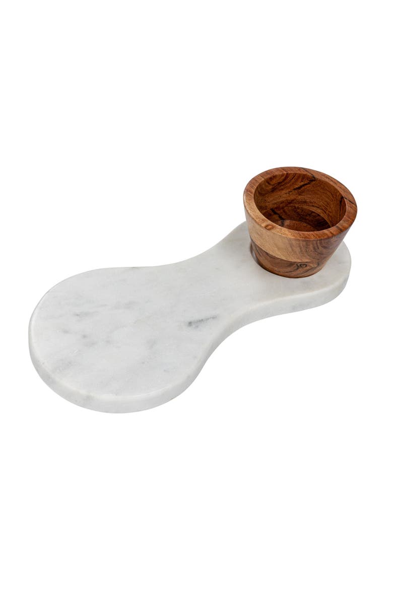 Marble Serving Board with Mango Wood Bowl, Main, color, White