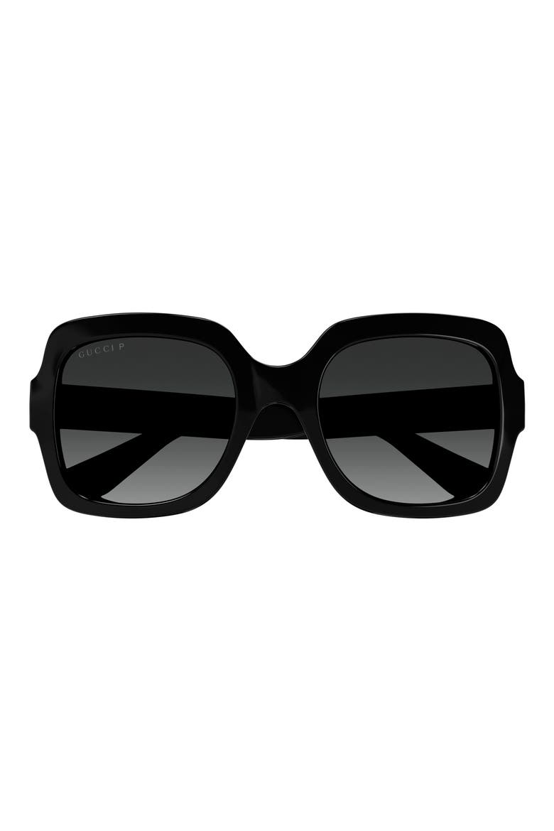 54mm Polarized Square Sunglasses, Main, color, BLACK