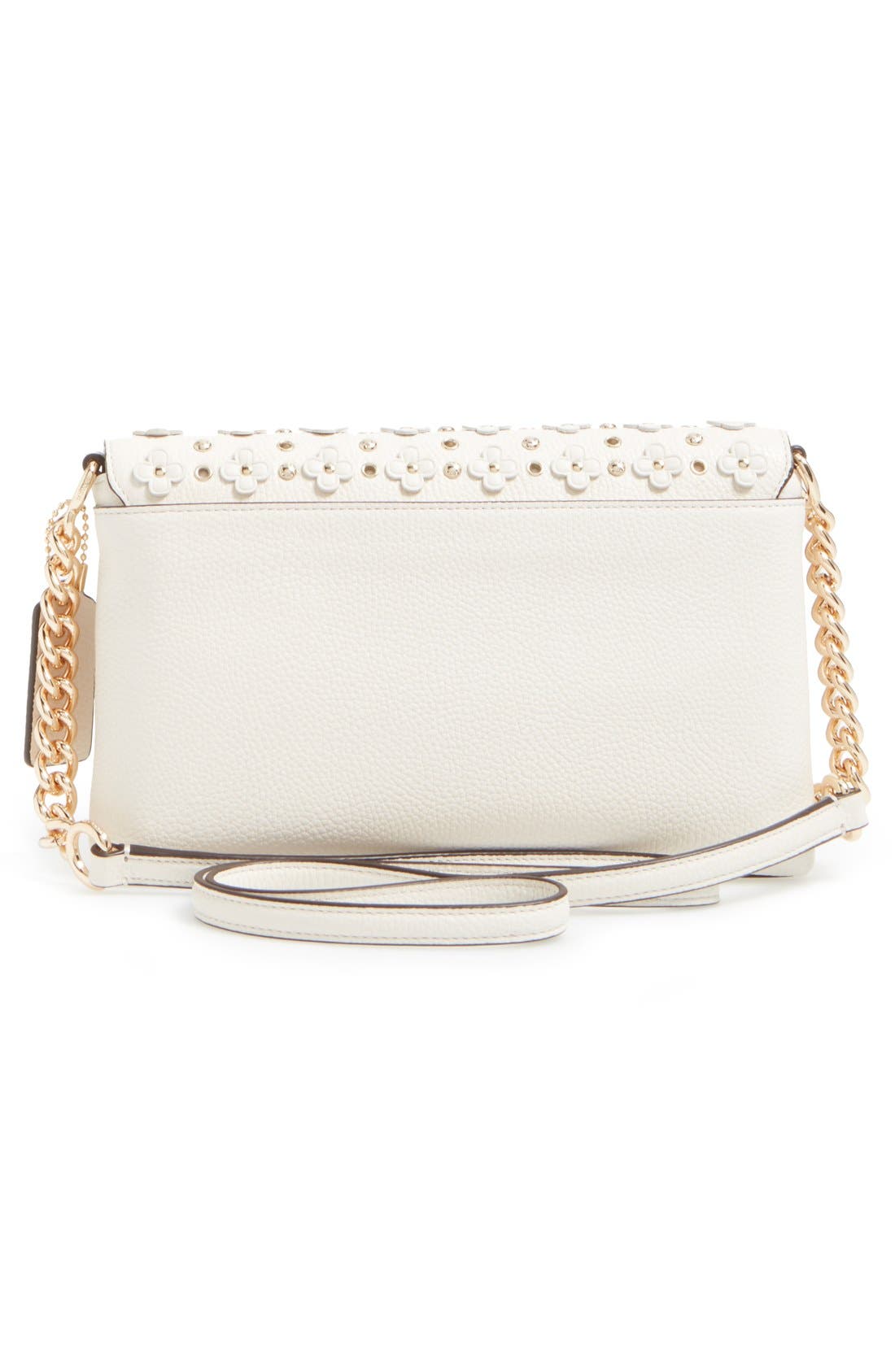'Crosstown' Studded Floral Embellished Leather Crossbody Bag, Alternate, color, CHALK/ GOLD