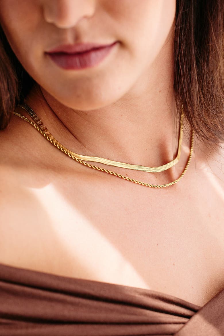 Herringbone Gold Chain Necklace, Alternate, color, Rose Gold-Tone
