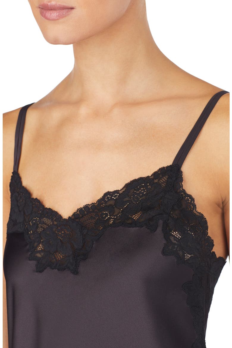 Lace Trim Satin Chemise, Alternate, color, BLACK