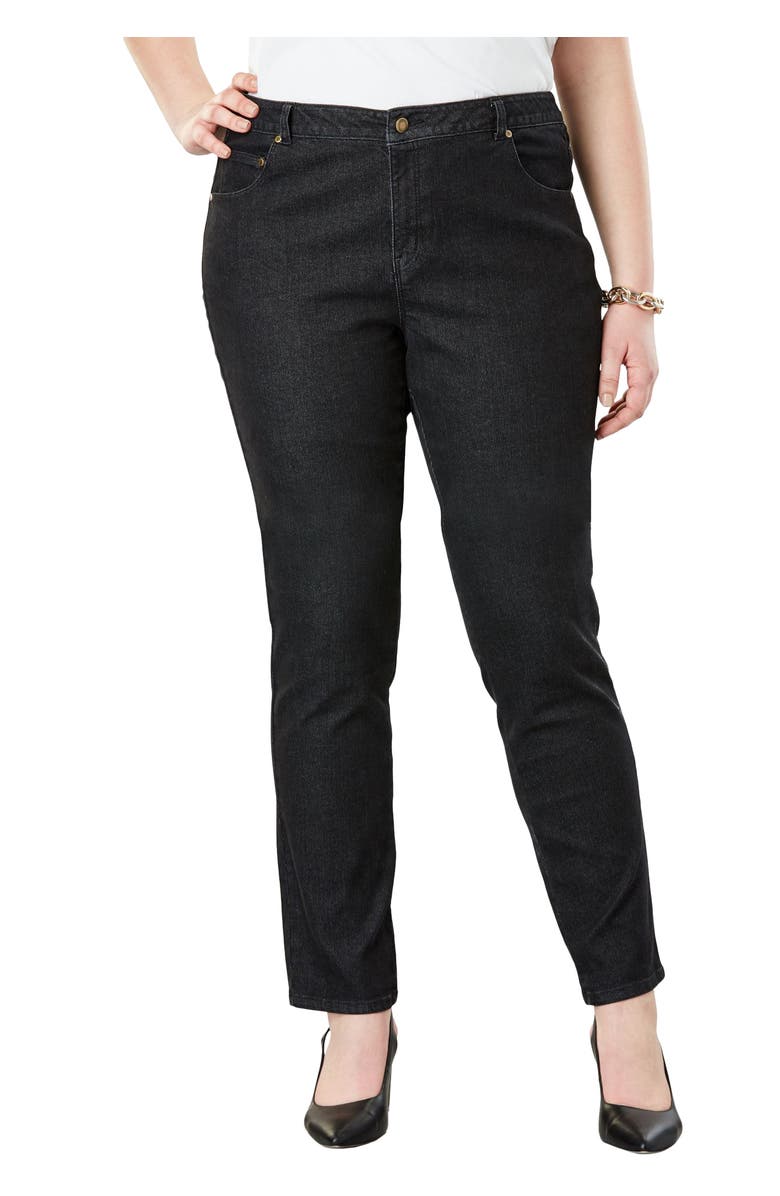 Jessica London True Fit Stretch Denim Straight Leg Jean, Main, color, Black