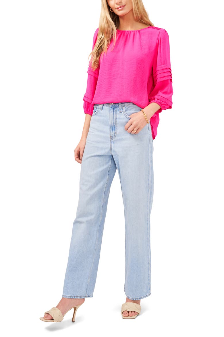 Pleated Sleeve Gauze Blouse, Alternate, color, HOT PINK